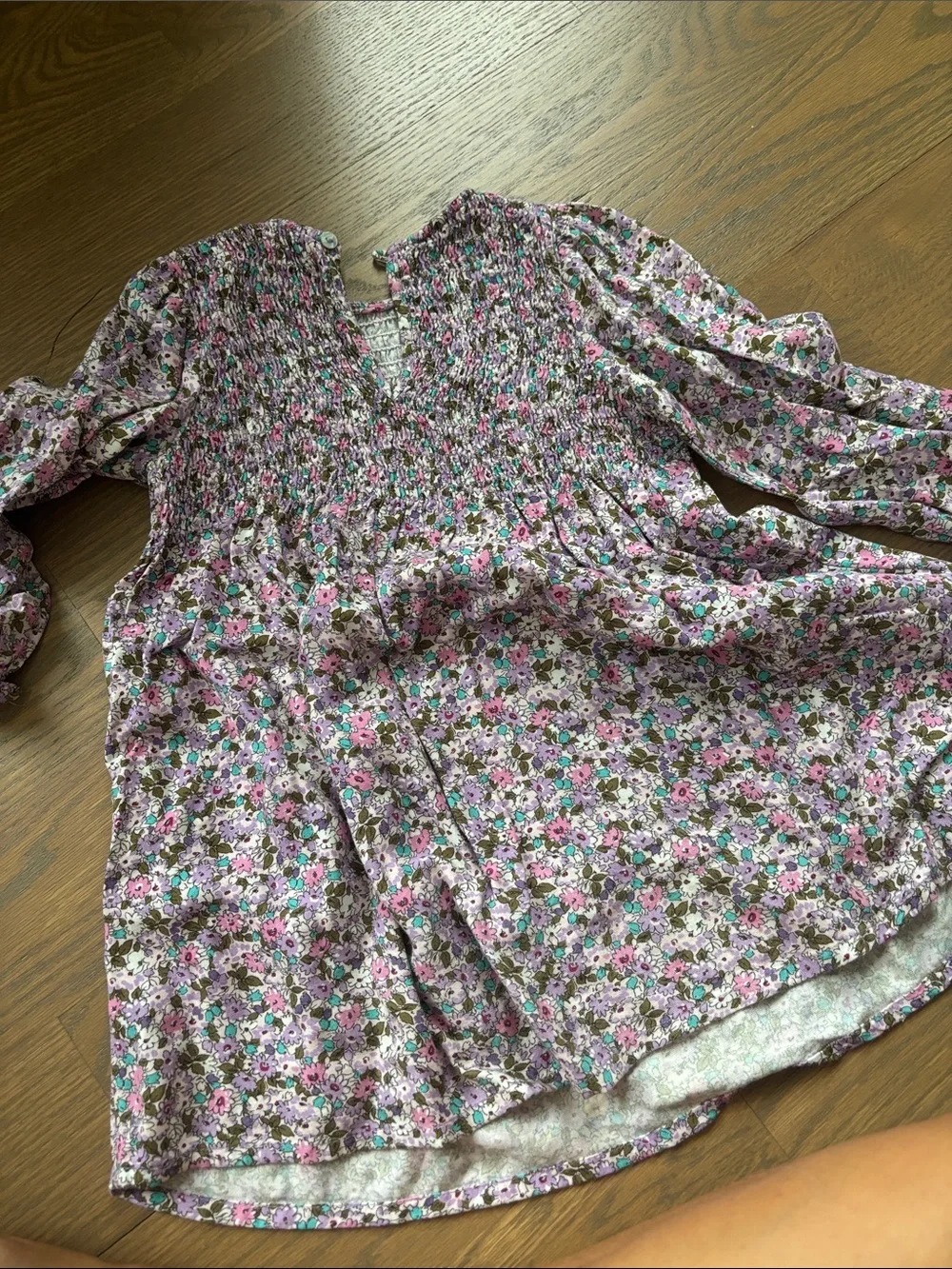 Zara Girls' Floral Smocked Dress - Pink, Purple, Teal